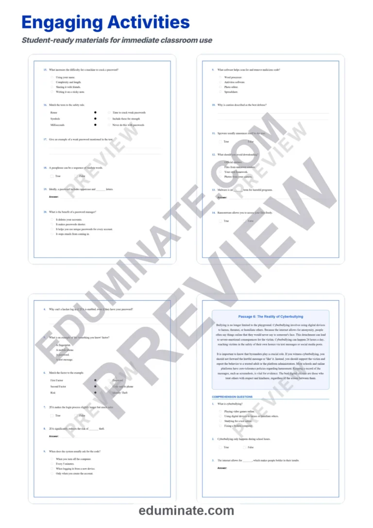 Internet Safety Reading Comprehension Passages and Questions for Grades 6-8 sample page 4