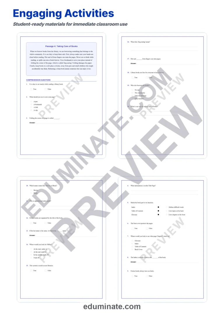 Library Skills Reading Comprehension Passages and Questions for Grades 2-6 sample page 4