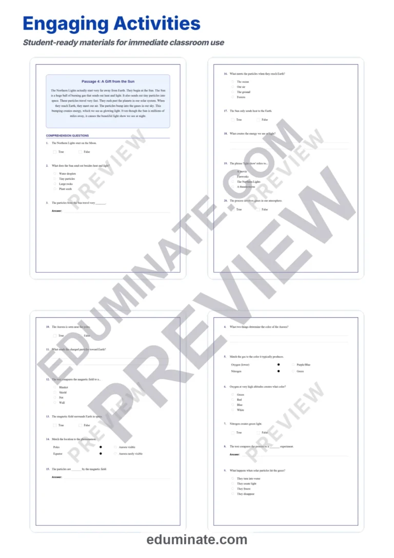 Northern Lights Reading Comprehension Passages Science Worksheets 3rd 8th Grade sample page 4