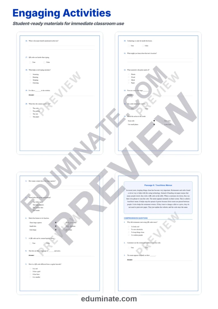QR Codes and Technology Reading Comprehension Passages STEM Worksheets 3rd 7th sample page 4