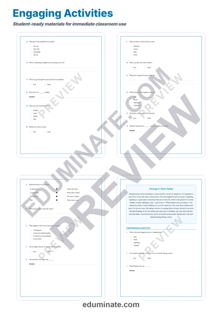 Rain Reading Comprehension Passages Water Cycle Science Worksheets 2nd 6th sample page 4