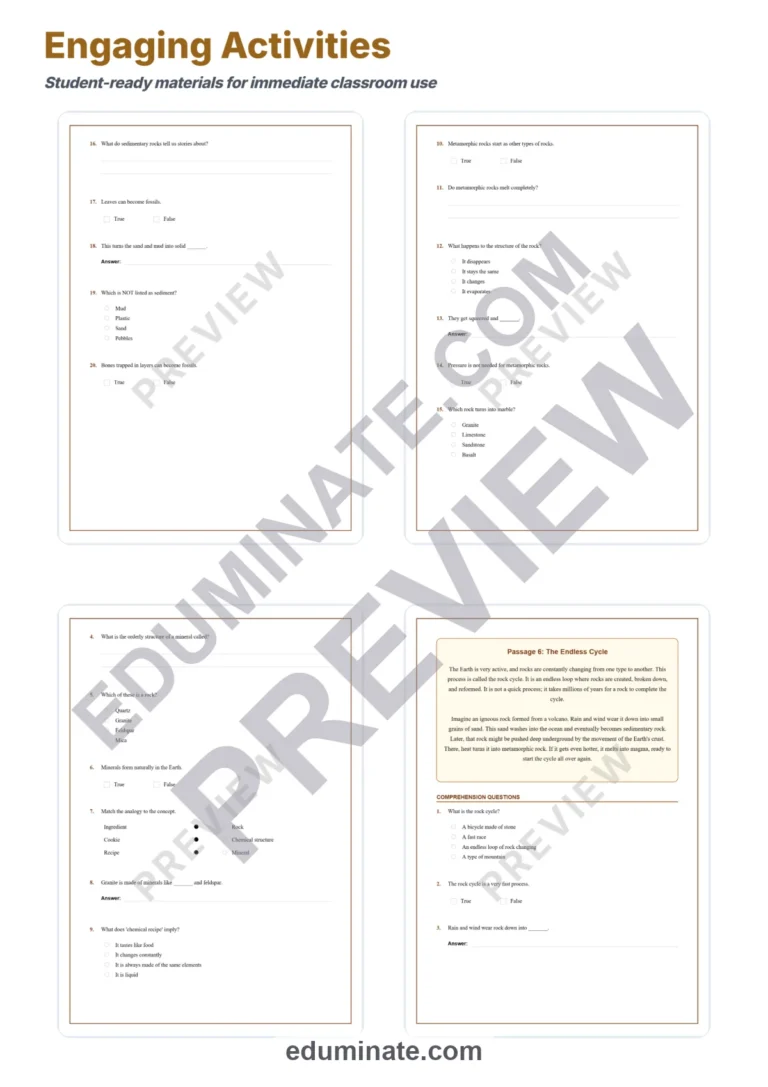 Rocks and Minerals Worksheets: Reading Passages with Answer Keys, Grades 3-7 sample page 4