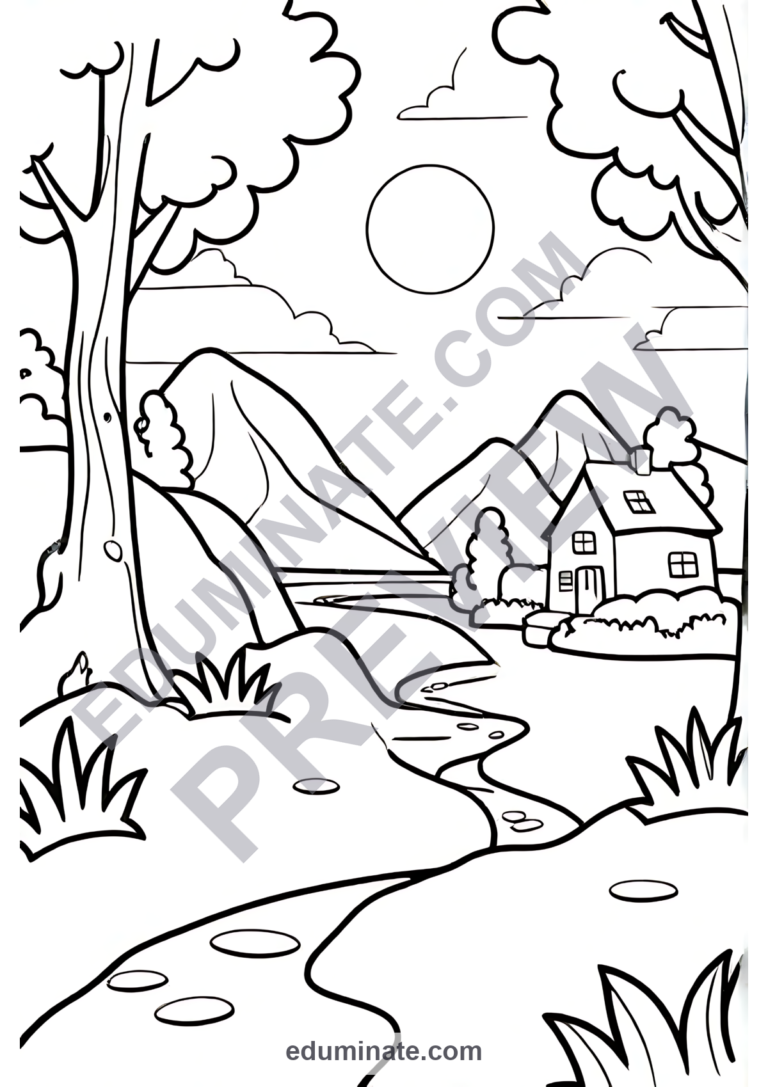 Landscapes Coloring Pages Nature Scenery Art 15 Easy Printable Worksheets sample page 4