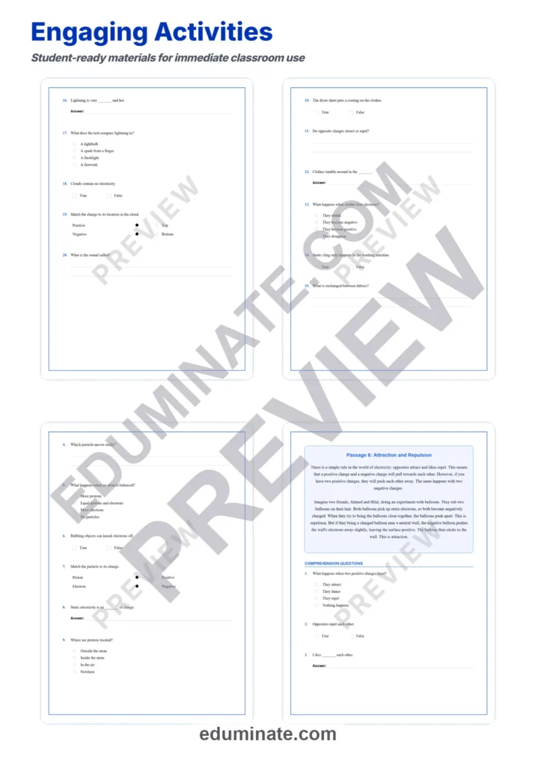 Static Electricity Worksheets: Reading Passages with Answer Keys, Grades 3-7 sample page 4