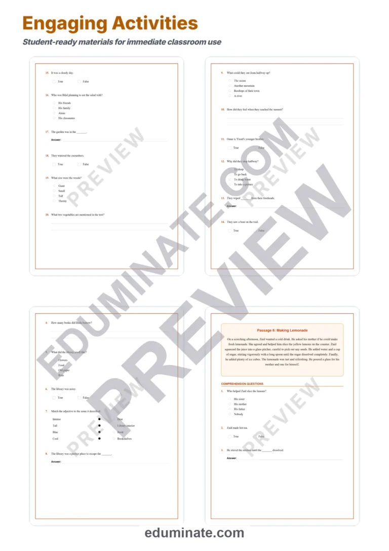 Summer Worksheets: Reading Comprehension Passages with Answer Keys, Grades 4-6 sample page 4