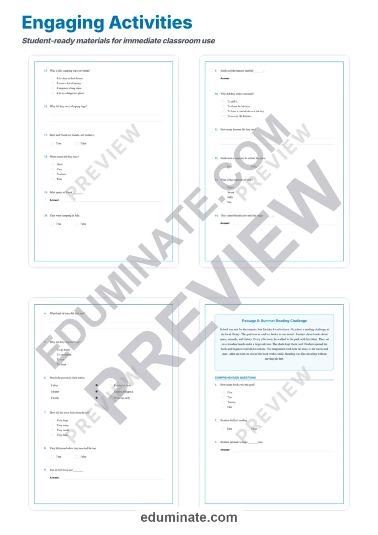 Summer Reading Comprehension Passages with Questions and Answer Keys, Grades 1-5 sample page 4