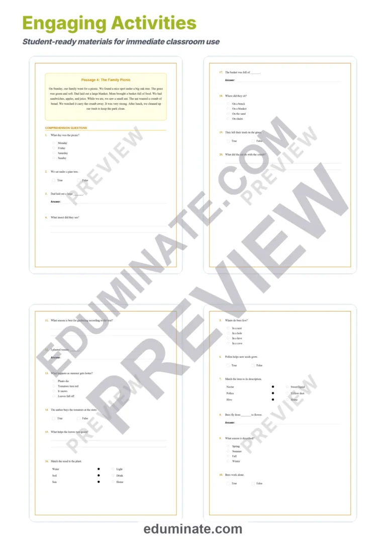 Summer Reading Comprehension Passages Worksheets 1st to 5th Grade Activities sample page 4