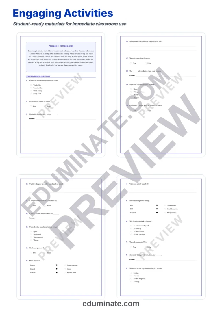 Tornado Formation Reading Comprehension Passages Worksheets 3rd-7th Grade sample page 4