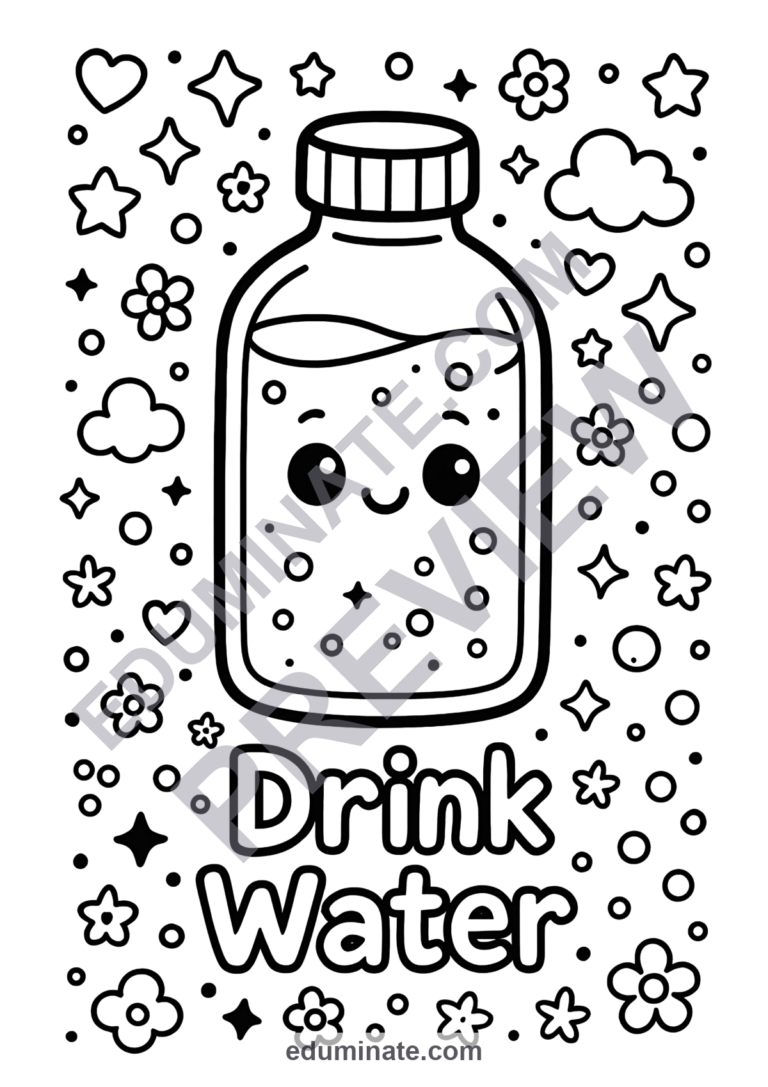 Drinking Water Reminder Coloring Pages Stay Hydrated Coloring Sheets 50 Pages sample page 4