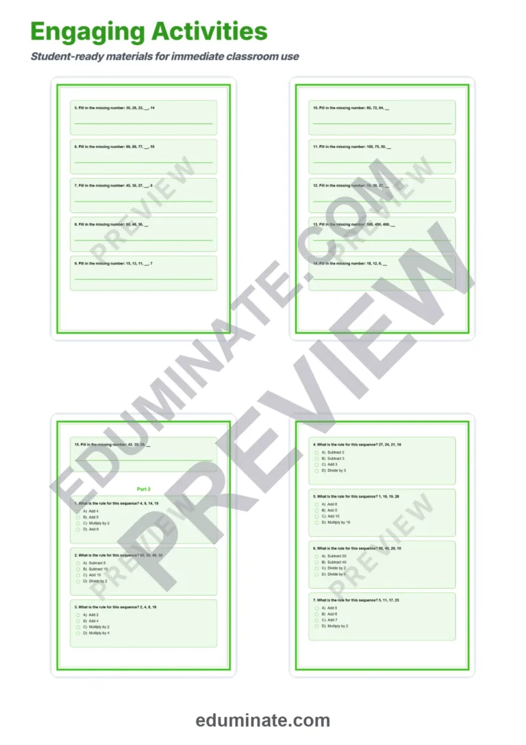Number Sequence Worksheets Math Patterns Lesson Plan and Teacher Keys Pack sample page 4