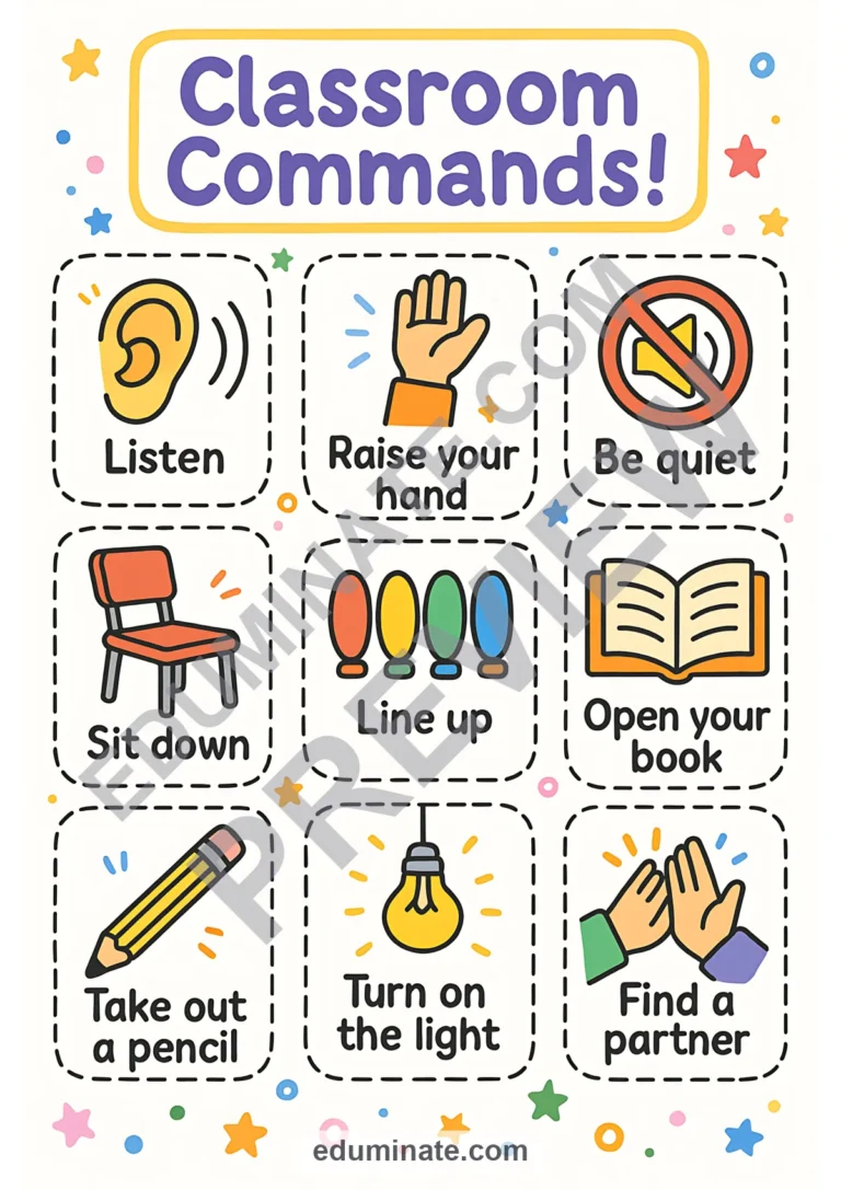 Classroom Commands Flashcards | Printable Classroom Command Cards | 36 Pages sample page 4