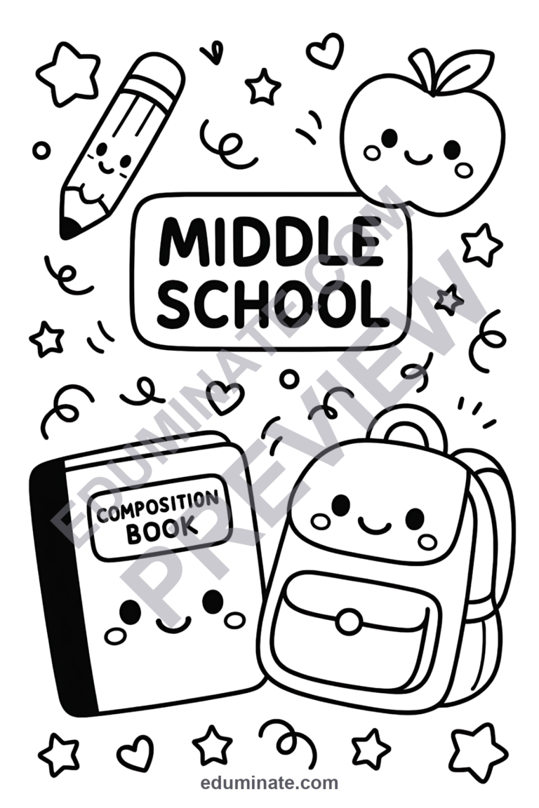 Middle School Coloring Pages 59 Back to School Tween Art Activity Worksheets sample page 4
