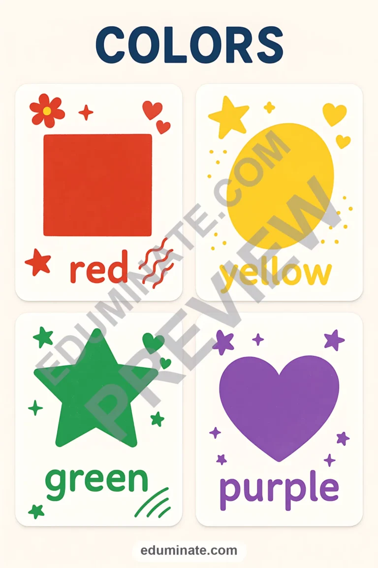Printable Colors Flashcards | Color Word Cards for Preschool | 67 Card Pages sample page 4