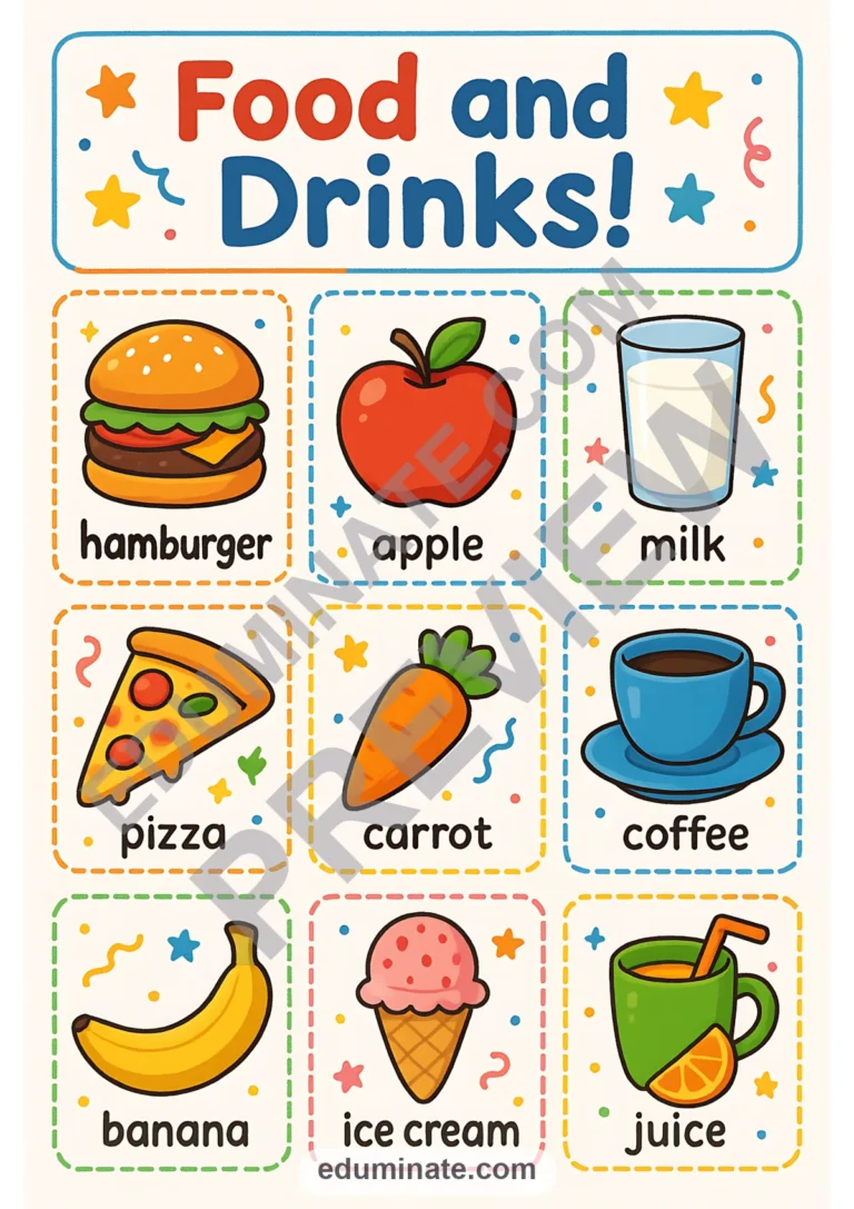 Food and Drinks Flashcards | Printable Food Vocabulary Cards | 77 Card Pages sample page 4