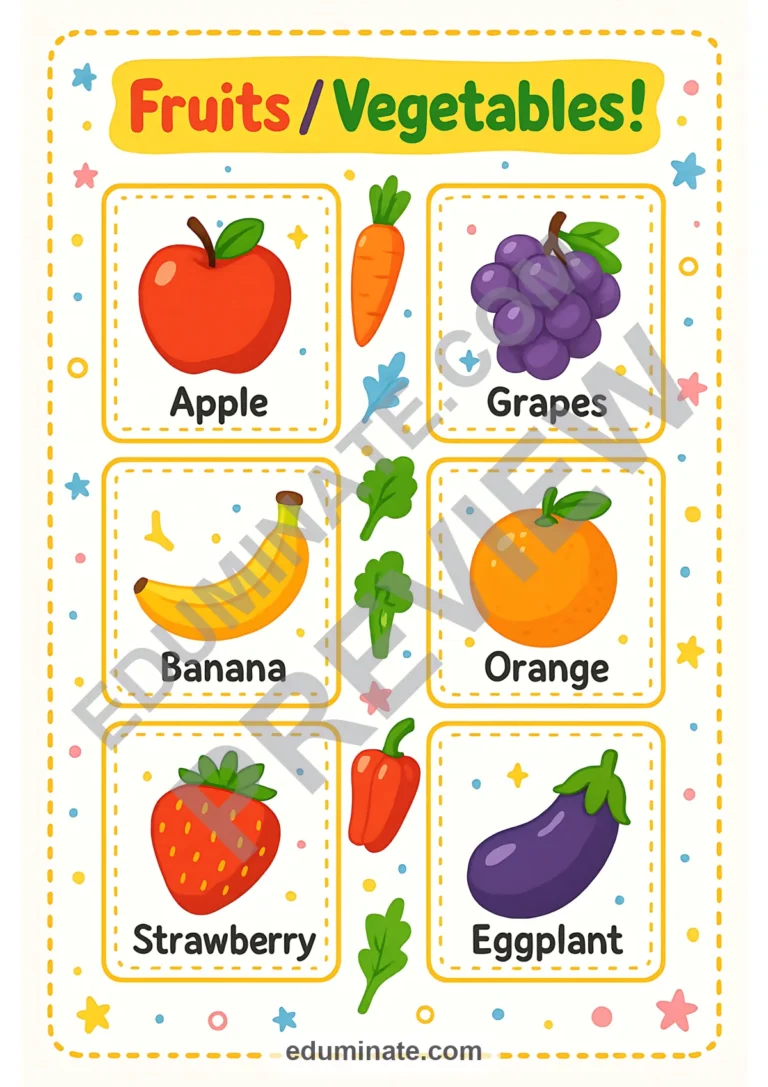 Fruits and Vegetables Flashcards | Printable Food Word Cards | 45 Card Pages sample page 4