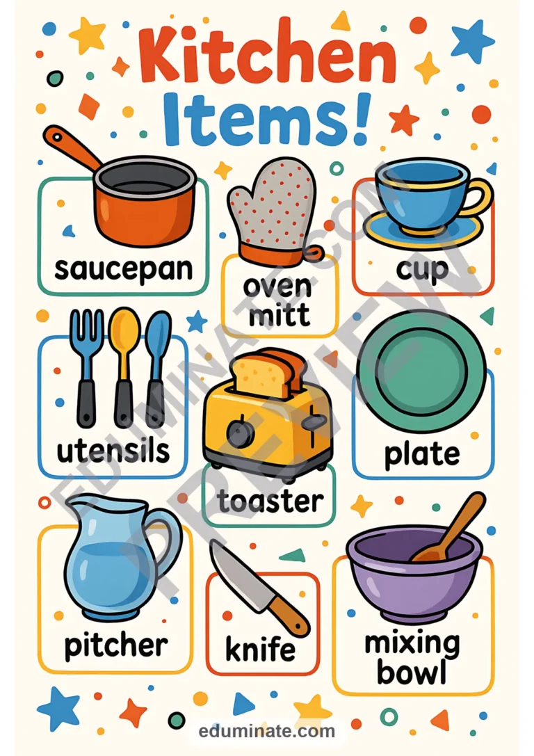 Kitchen Vocabulary Flashcards | Printable Kitchen Items Picture Cards | 43 Pages sample page 4