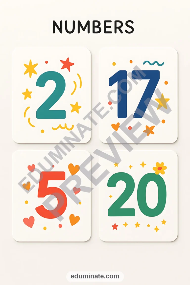 Printable Number Flashcards 1-20 | Number Cards for Toddlers | 66 Card Pages sample page 4