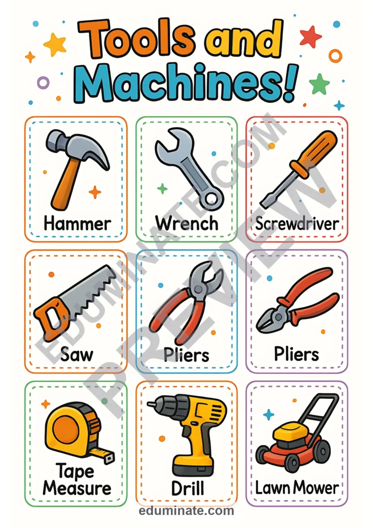 Flashcards of Tools | Printable Tools and Machines Picture Cards | 26 Card Pages sample page 4