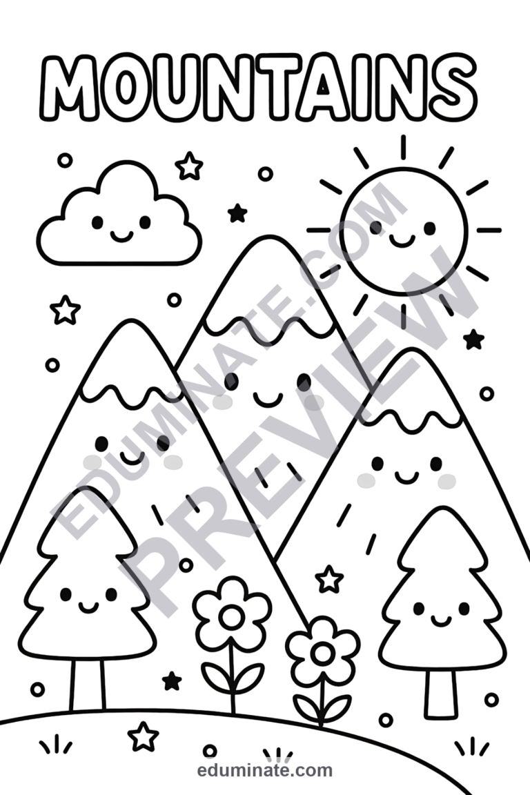 Mountains Coloring Pages 60 Cute Nature Scenery Art Activity Sheets Worksheets sample page 4