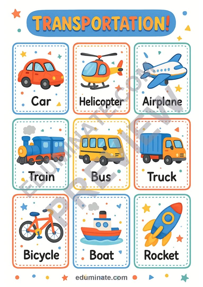 Transportation Flashcards | Printable Vehicle Picture Cards | 72 Card Pages sample page 4