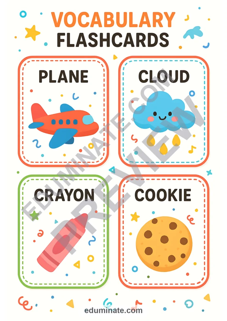 English Vocabulary Flashcards | Picture Word Cards for Pre-K | 26 Card Pages sample page 4