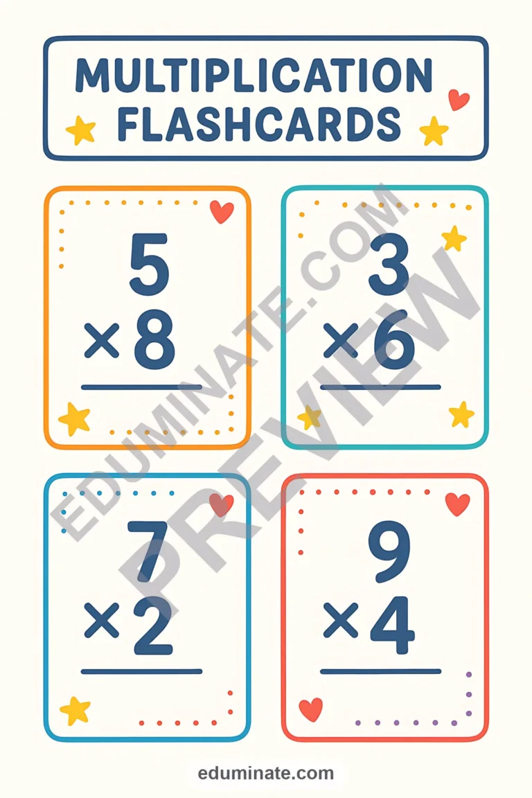 Multiplication Fact Flashcards | Printable Times Tables Cards | 58 Card Pages sample page 4
