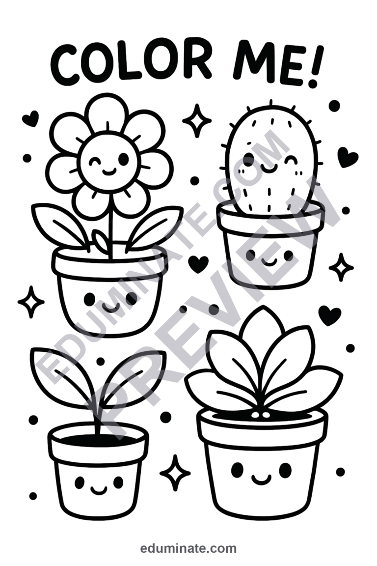 Plant Coloring Pages 80 Cute Potted Botanical Garden Art Activity Worksheets sample page 4