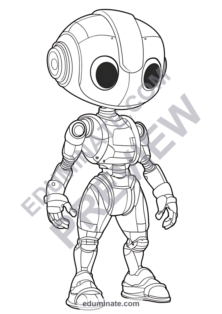 Robot Coloring Sheets 34 Cute Mech Armor Android STEM Art Activity Worksheets sample page 4