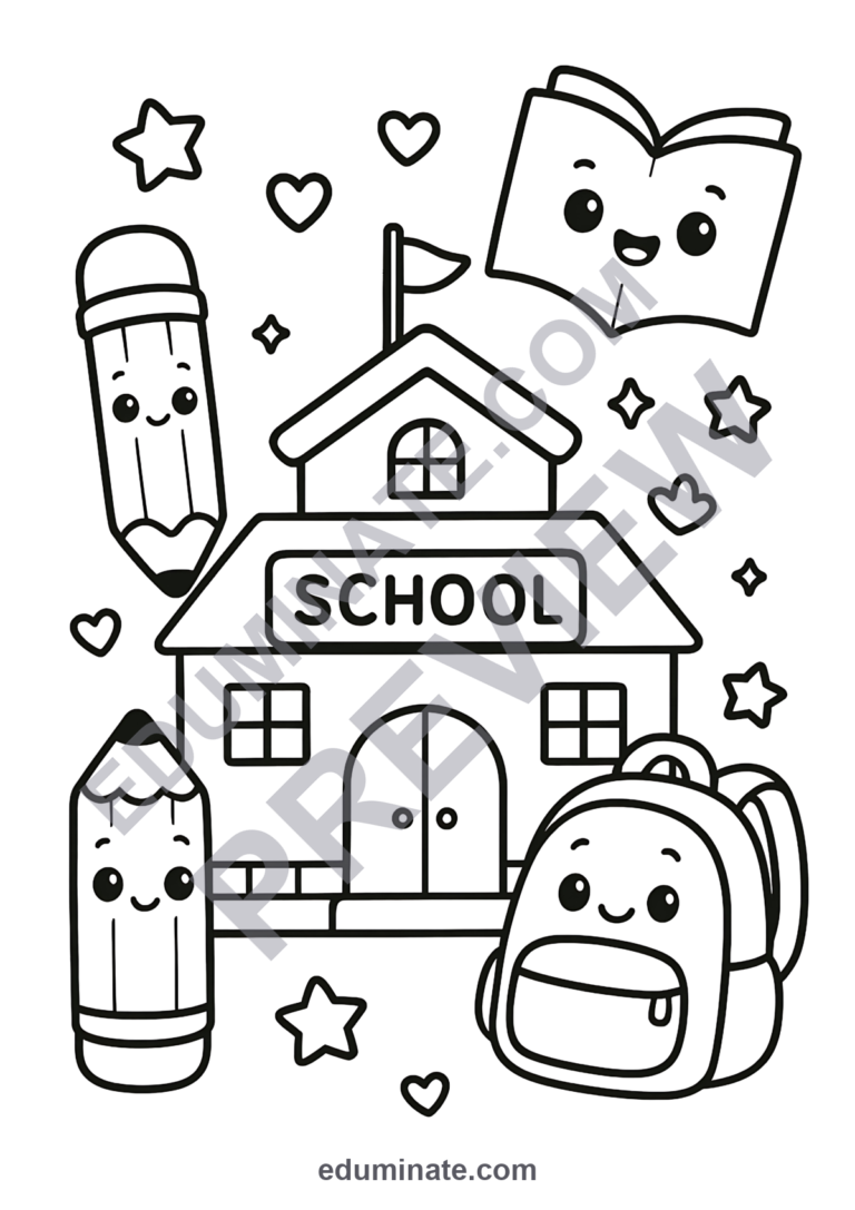 School Coloring Pages 50 Cute Schoolhouse Classroom Art Activity Worksheets sample page 4