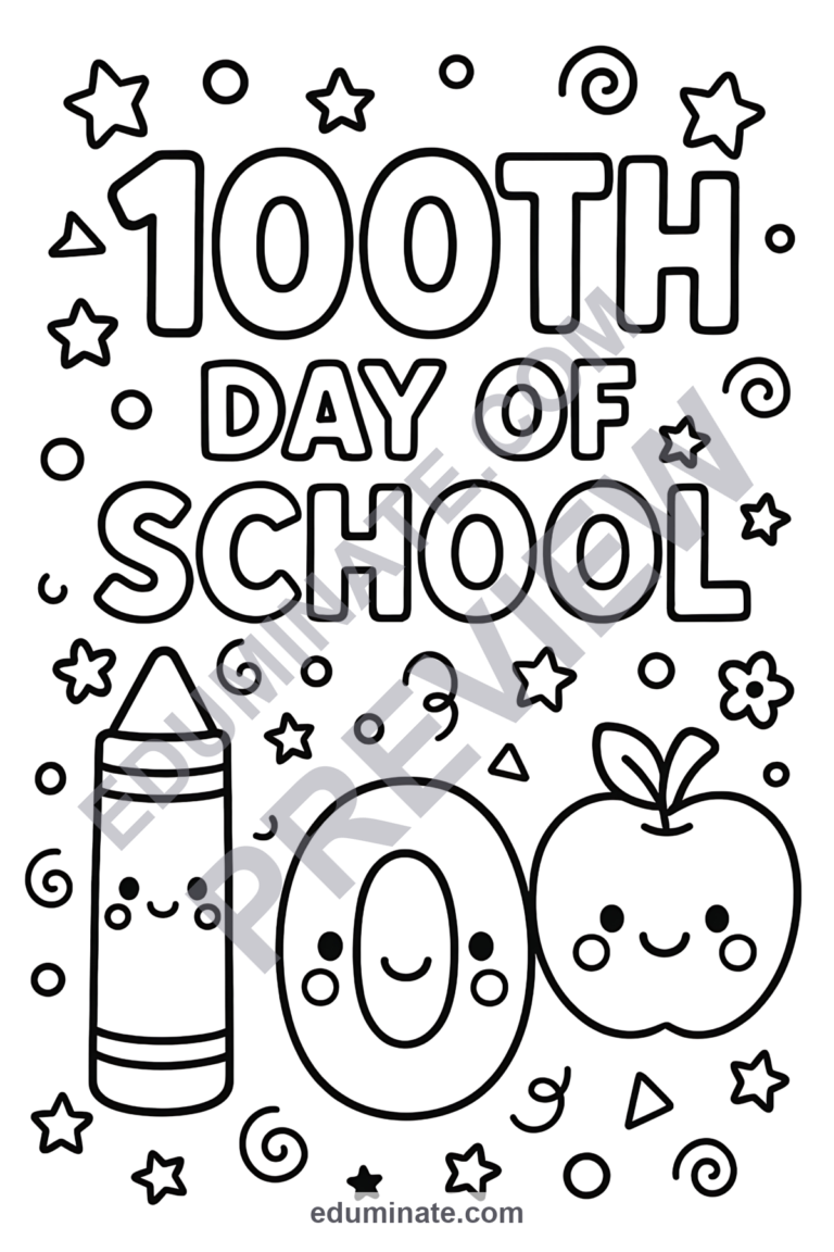 100th Day of School Coloring Pages | Milestone Sheets | Kids Activity Pages sample page 4