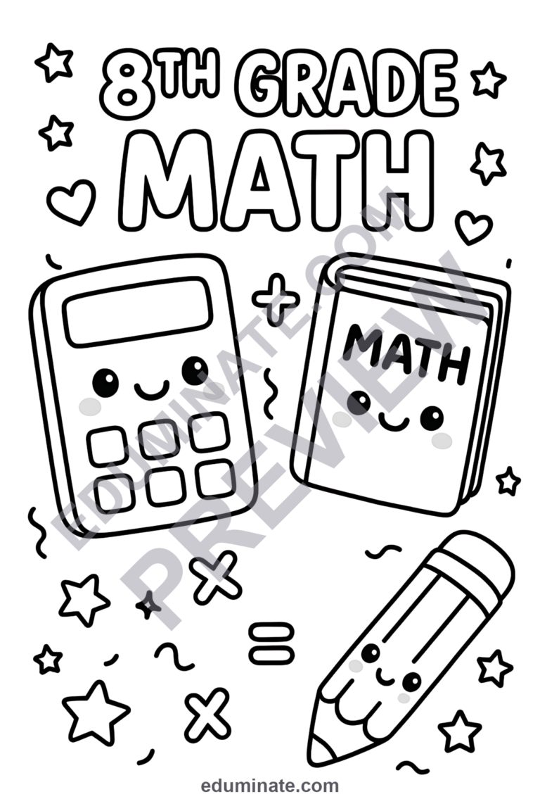 Printable Math Coloring Pages | Calculator and Ruler Art | Middle School Sheets sample page 4