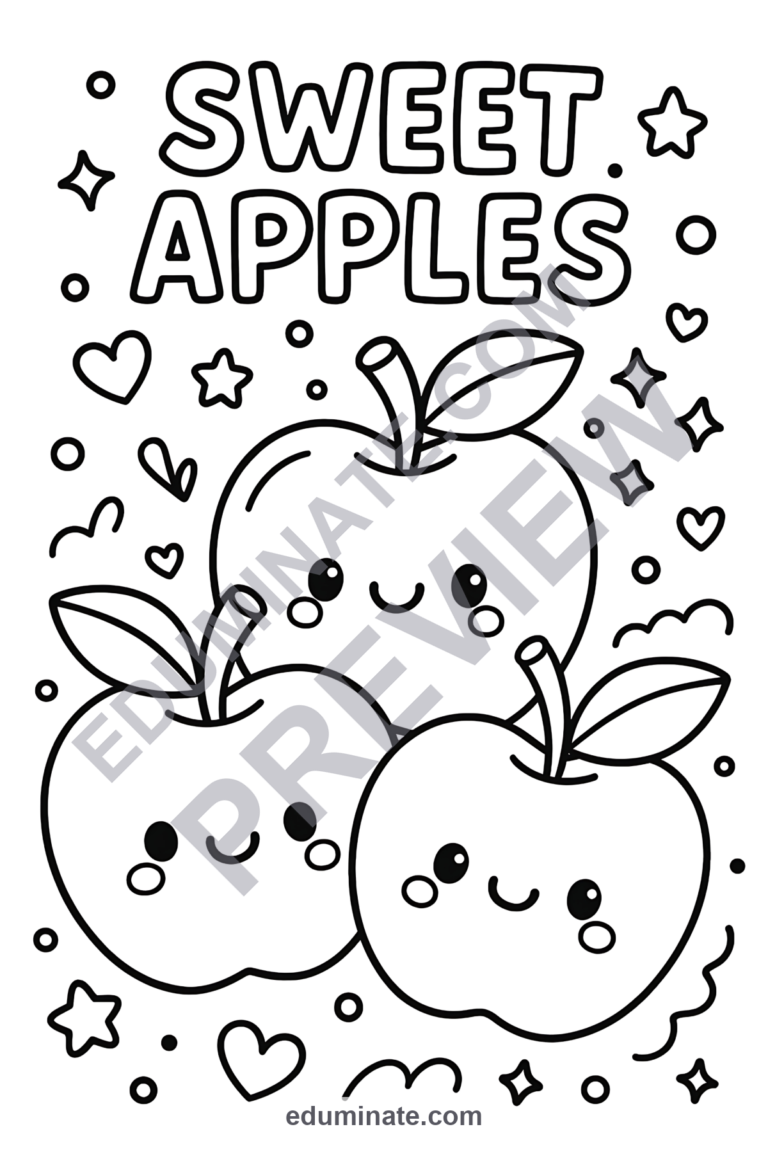 Printable Apple Coloring Pages | Cute Smiling Apple Sheets | Fruit Printables sample page 4