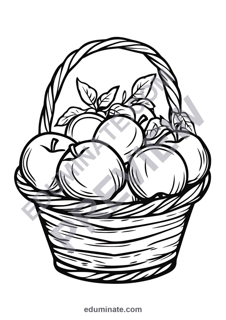 Fall Apple Coloring Pages | Apple Tree, Basket, and Orchard Printables for Kids sample page 4