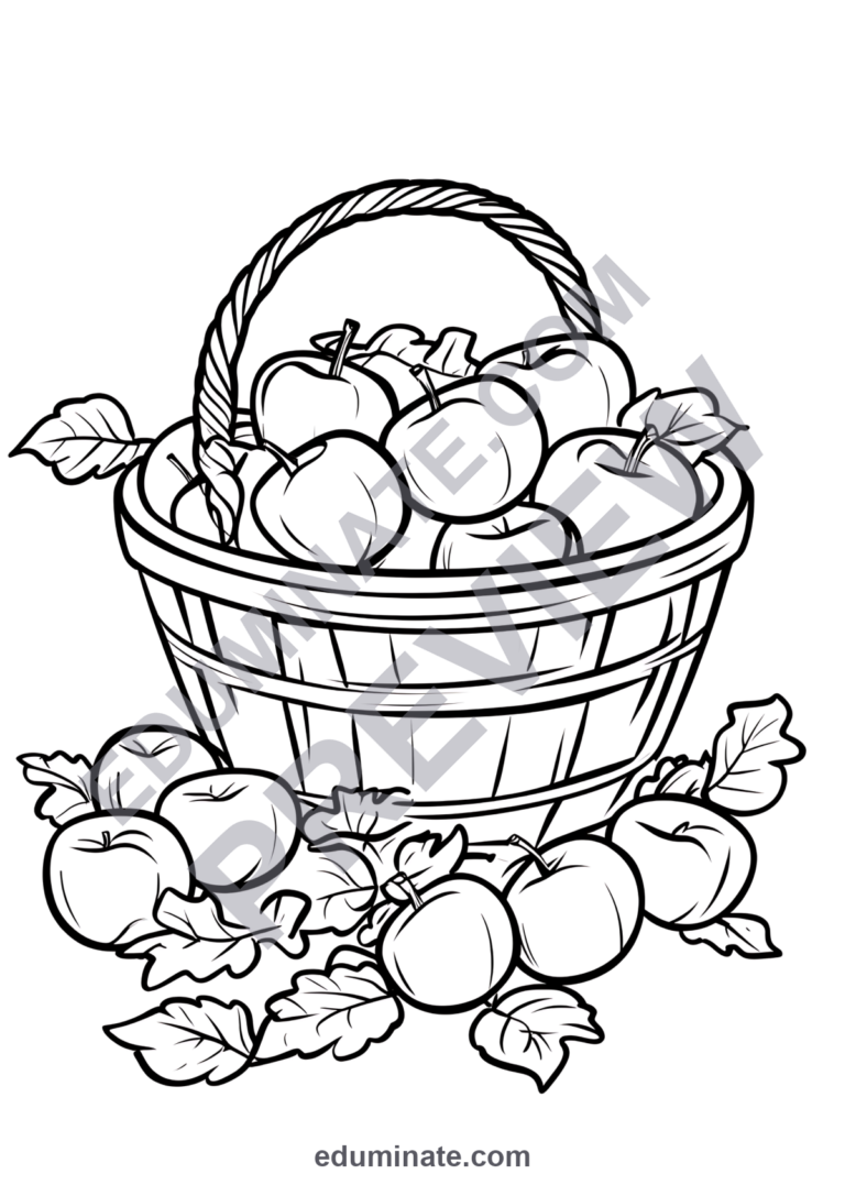 Apple Coloring Pages | Smiling Apples, Trees and Baskets | Big Printable Set sample page 4
