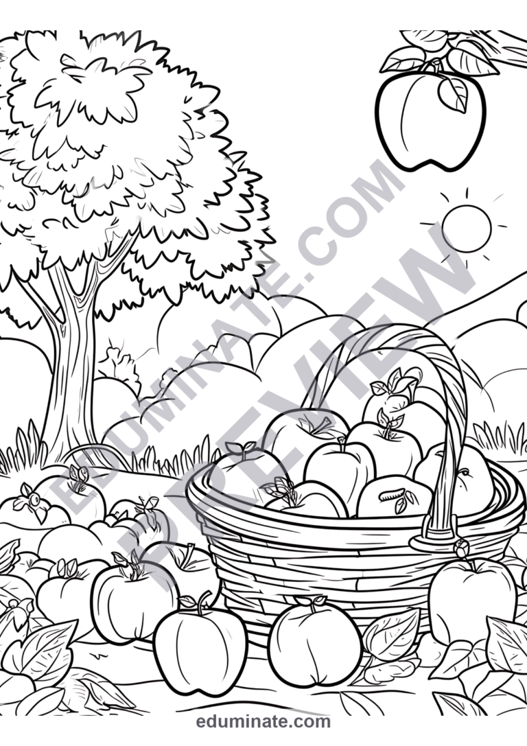 Apple Orchard Coloring Pages | Apple Baskets, Trees and Fall Activities for Kids sample page 4