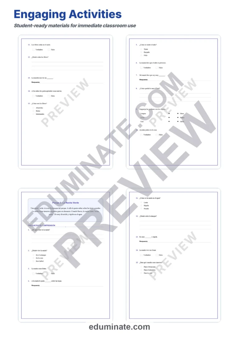 Spanish Reading Comprehension Worksheets – Reading Passages and Questions sample page 4