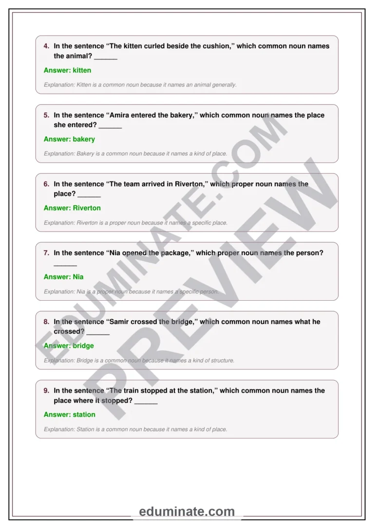 Common and Proper Nouns Worksheets | Grammar Practice for Grade 3 Sentence Work sample page 4