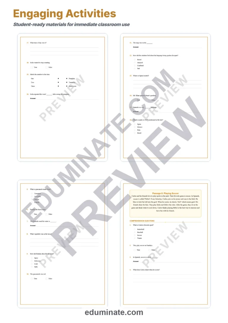 Bilingual Reading Comprehension – Spanish Culture Reading Passages Grade 3 sample page 4