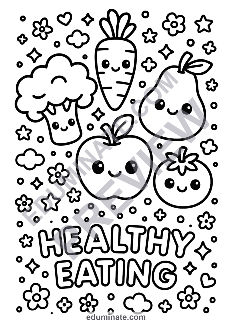 Nutrition Coloring Pages Healthy Eating Activity Sheets Food Pack for Kids sample page 4