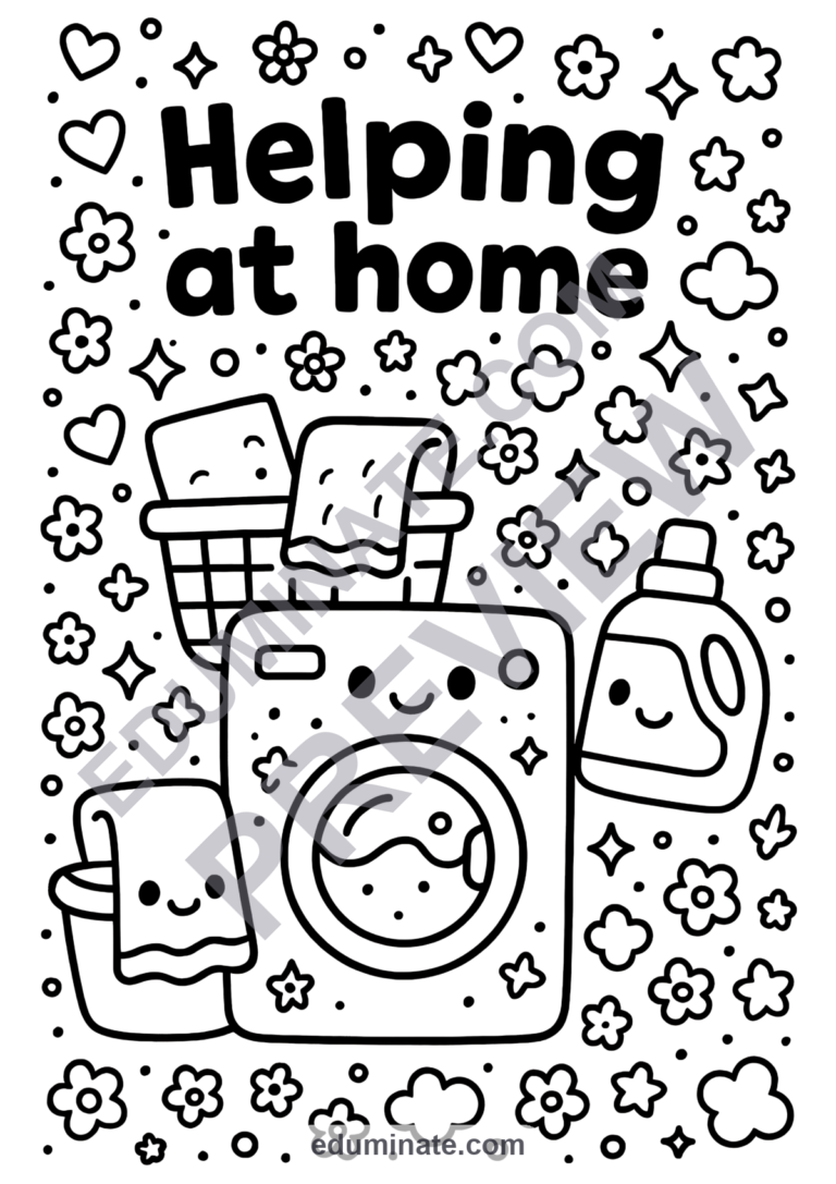 Household Chores Coloring Pages Helping at Home Activity Sheets Pack for Kids sample page 4