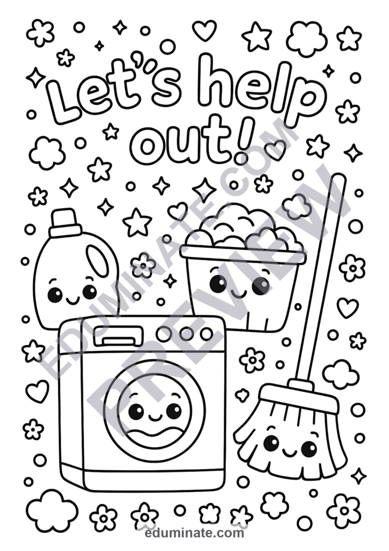 Responsibility Coloring Pages Home Cooperation Activity Sheets Pack for Kids sample page 4
