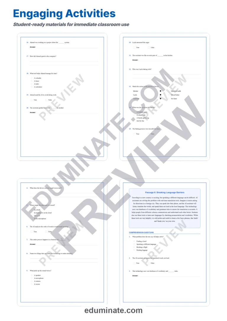 Artificial Intelligence Reading Comprehension Worksheets – Daily Life Passages sample page 4