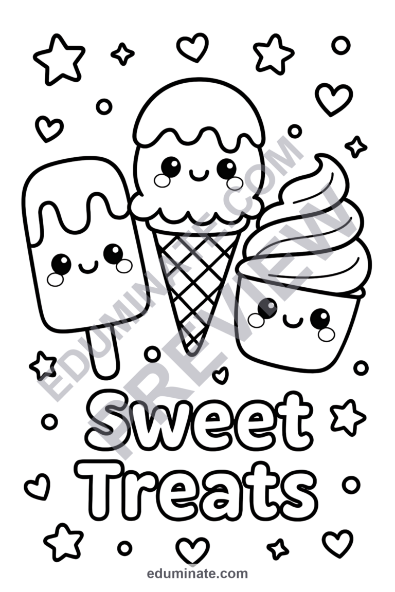 Ice Cream Cone Coloring Pages Sweet Dessert Activity Sheets for Kids Pack sample page 4
