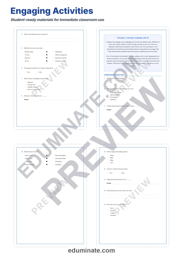 Reading Comprehension on Artificial Intelligence – AI Tutors Reading Passages sample page 4