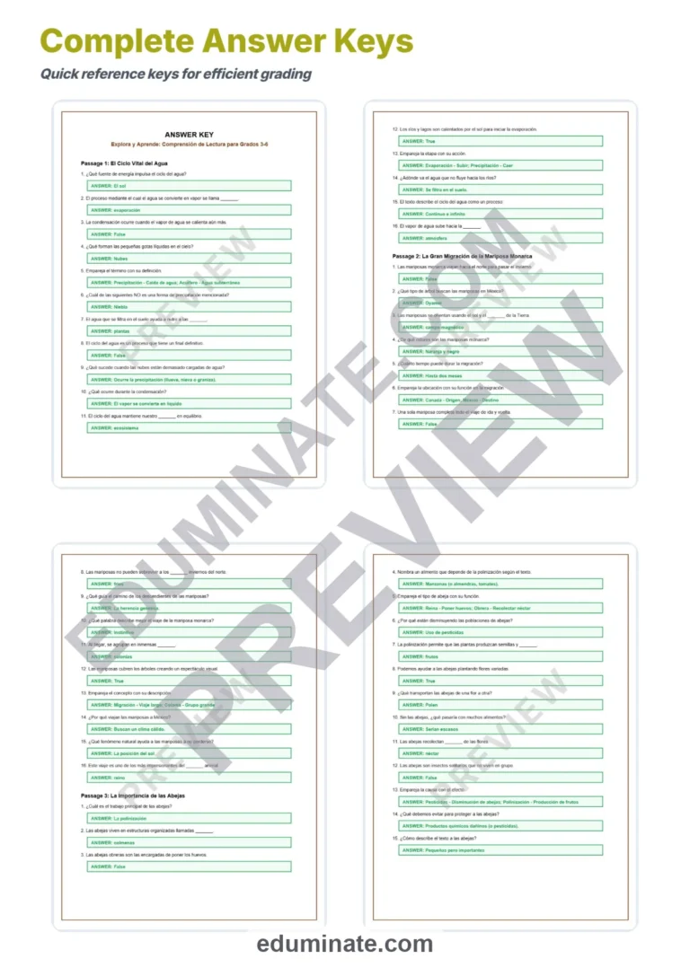 Spanish Reading Comprehension PDF – Reading Passages and Questions Grades 3-6 sample page 4