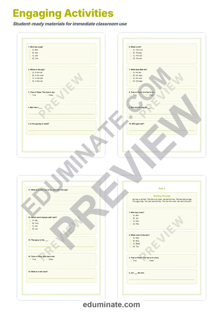 Fall CVC Worksheets – Autumn CVC Reading Passages, Questions and Answer Key sample page 4