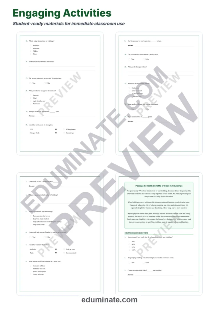 Air Pollution Reading Comprehension – Air Purifying Buildings 10 Passages sample page 4