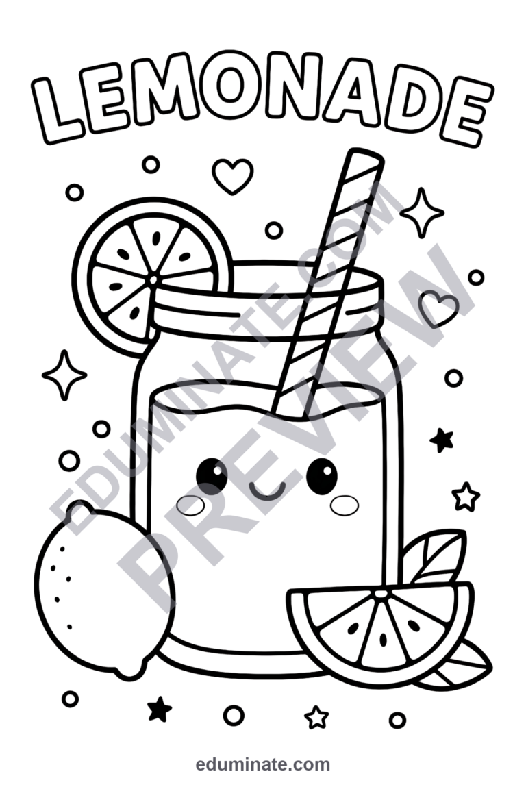 Lemonade Coloring Pages Summer Drinks Art Activity Sheets Pack for Kids Fun sample page 4
