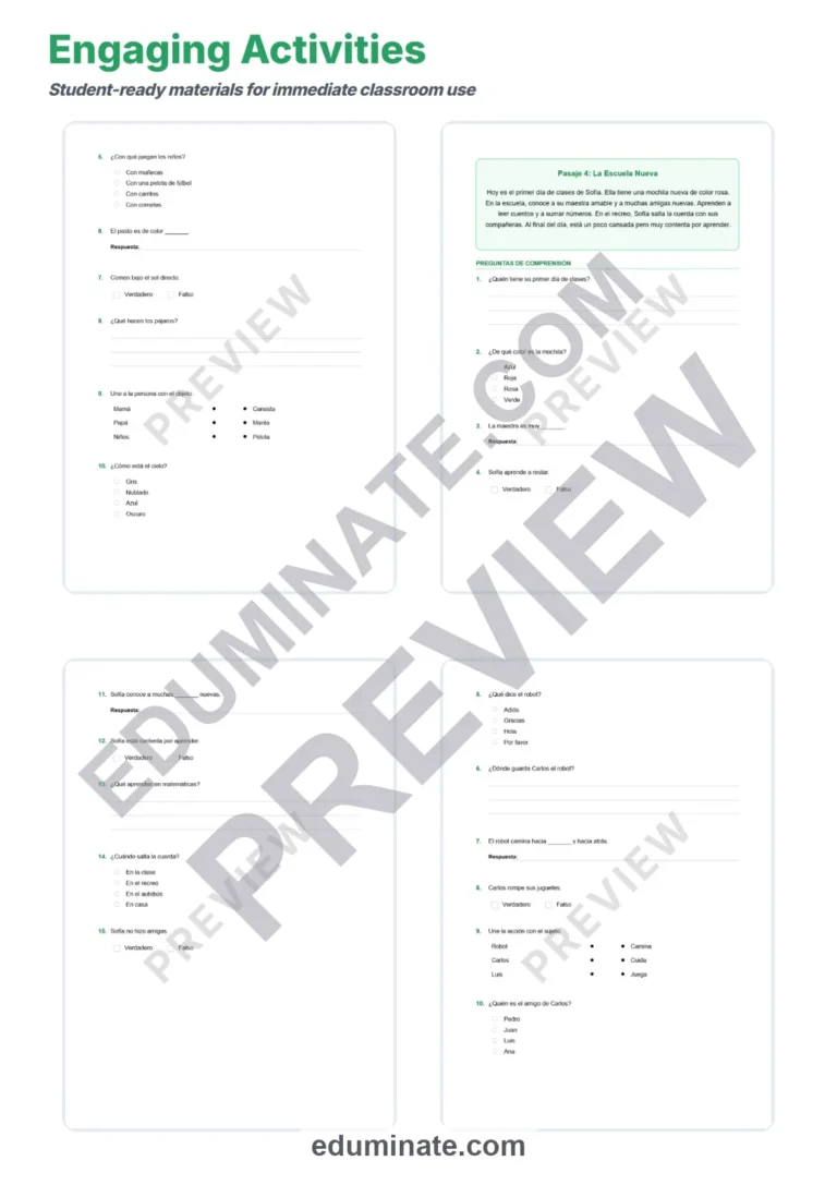 Spanish Reading Practice – Reading Passages, Questions and Answer Key Grades 1-3 sample page 4