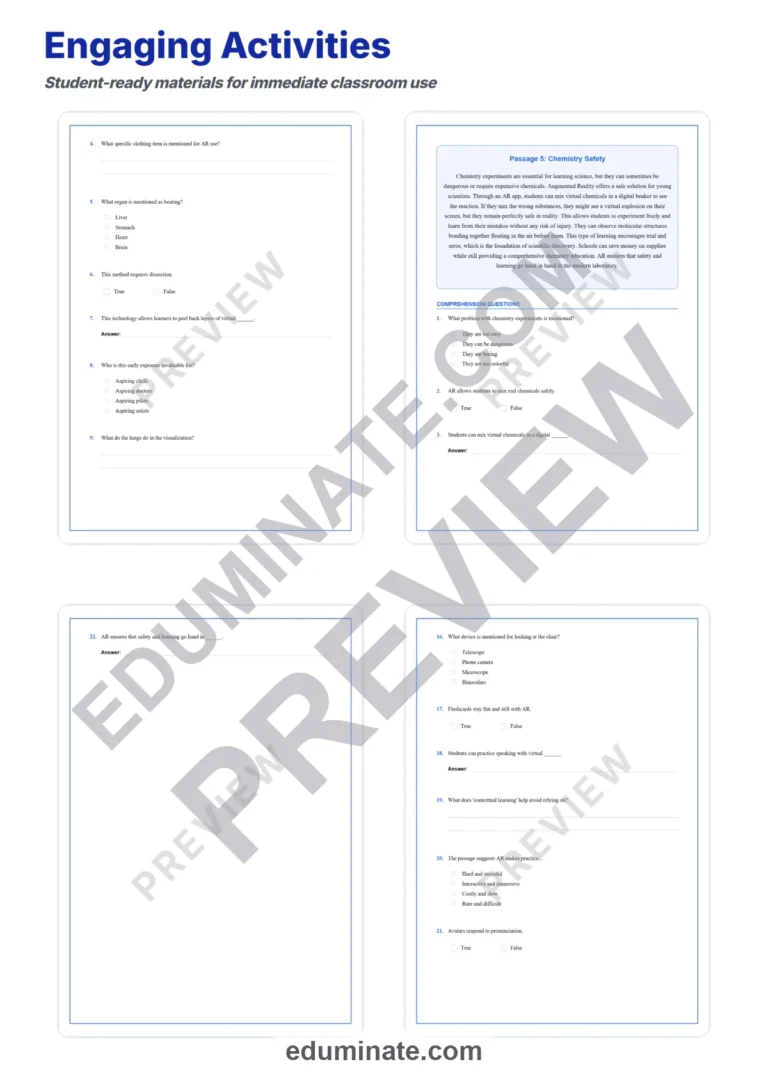 Augmented Reality Reading Comprehension – Future Classrooms 10 Reading Passages sample page 4